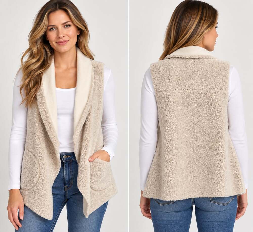 Ralph Lauren Faux Fur Vest Size M Beige Sherpa Lined